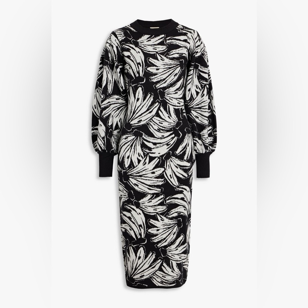 FARM Rio Puff Sleeve Jacquard Banana Knit Sweater Midi Dress, size M - Picture 5 of 13